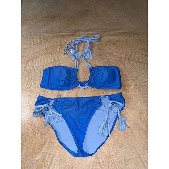 Aerie tassel scoop bikini top and tie hipster bottom blue size medium - Picture 1 of 7